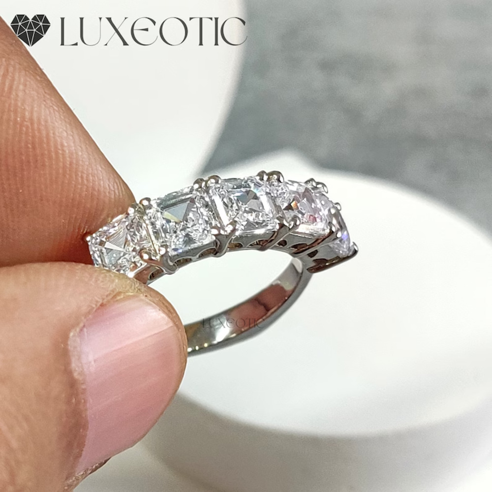 NWB 2.5 Ct White Asscher Cut 5-Stone Moissanite Band 925 Sterling Silver Sz 7 - Picture 8 of 10